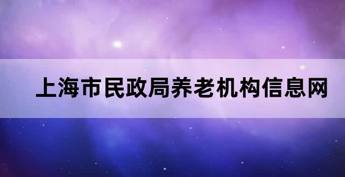上海市民政局养老机构信息网